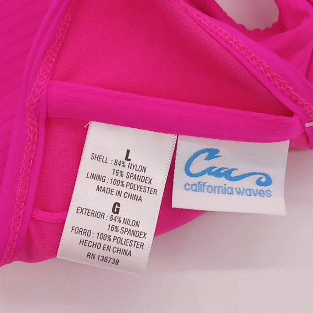 California Waves Ribbed Bralette Bikini Swim Top‎ Fuschia Pink